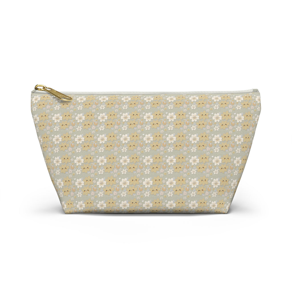 Chestnut Daisy Accessory Pouch with T‑Bottom - Makeup & Travel Organizer