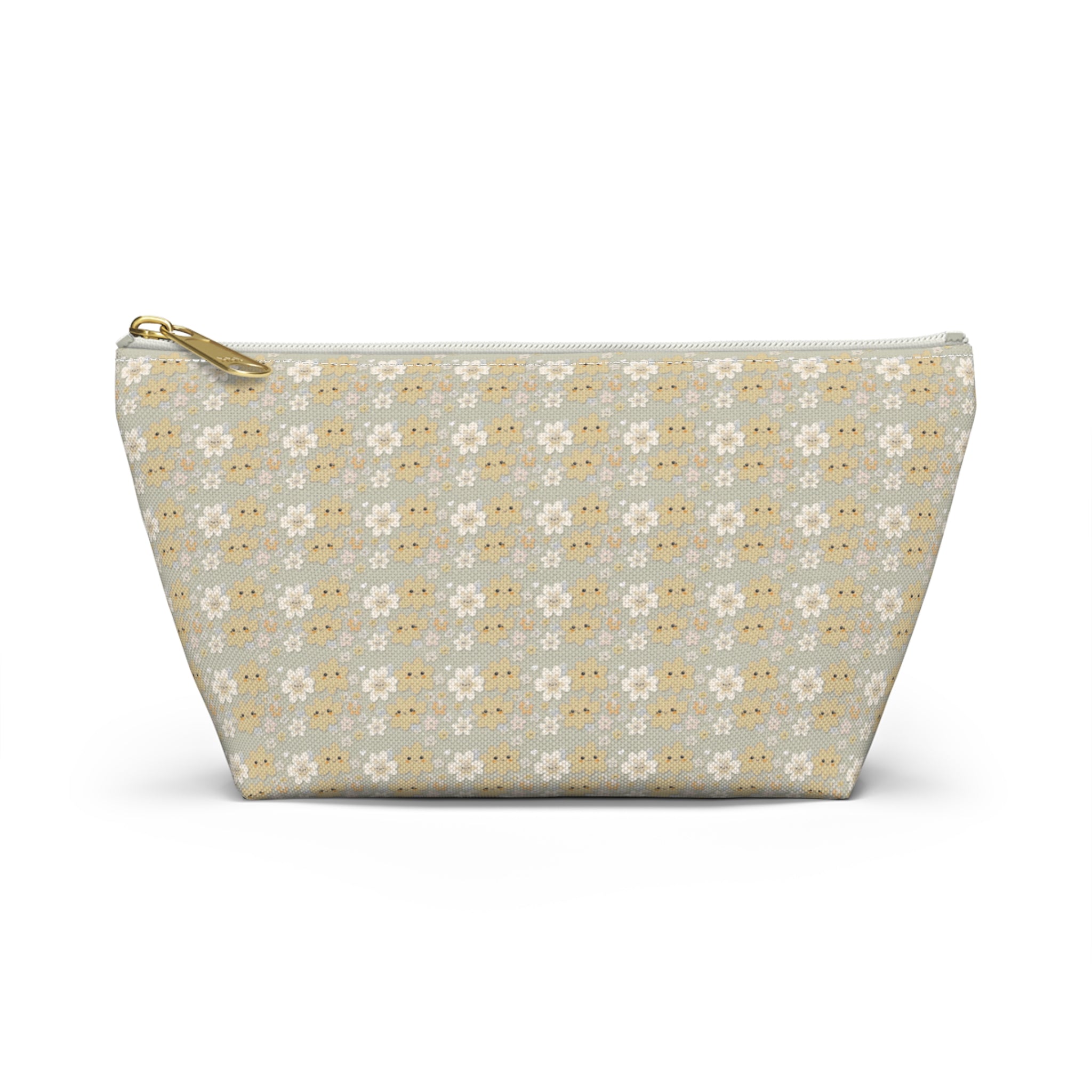 Chestnut Daisy Accessory Pouch with T‑Bottom - Makeup & Travel Organizer