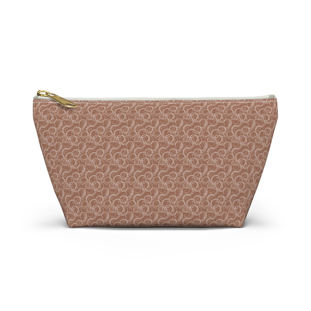 Mocha Drift Accessory Pouch with T‑Bottom- Makeup & Travel Cosmetic Bag