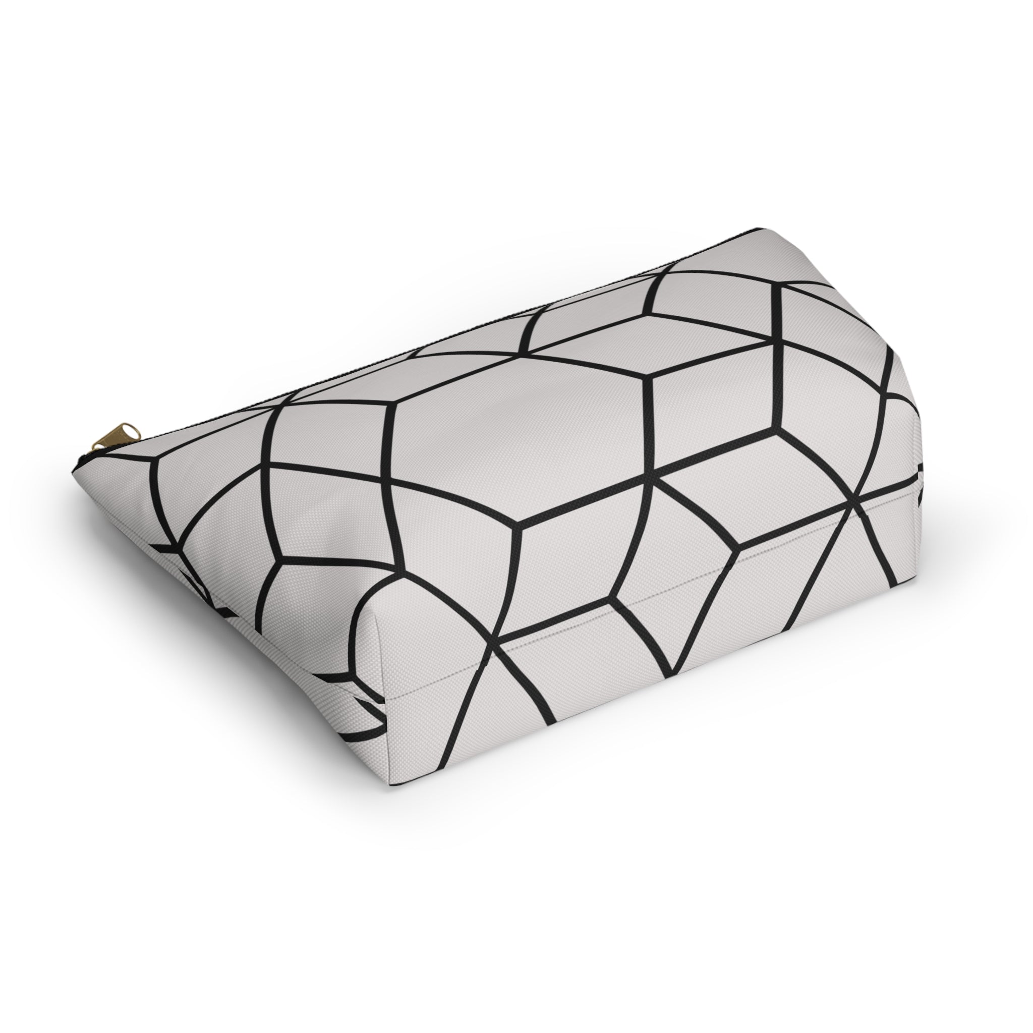 Black & Grey Geometric Hexagon Accessory Pouch with T-Bottom Bag - Makeup & Travel Organzier