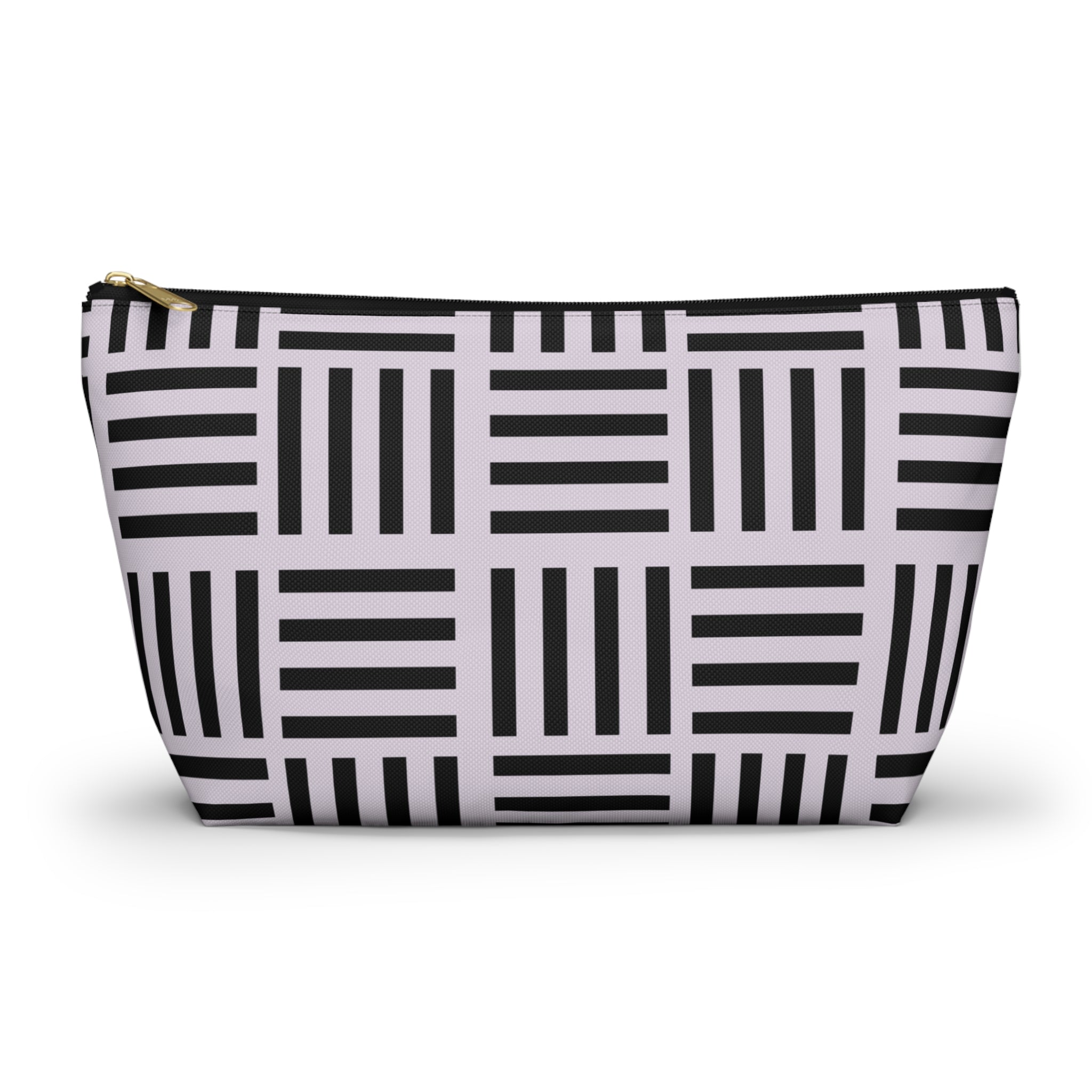 Blush and Black Geometric Grid Accessory Pouch with T-Bottom - Makeup & Travel Organzer