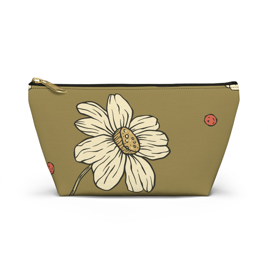 Floral Daisy Accessory Pouch with T‑Bottom - Makeup & Travel Organizer