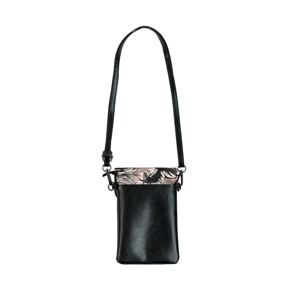 Pink & Black Palm Crossbody Phone Bag with Adjustable Strap  — Travel & Getaway Accessory
