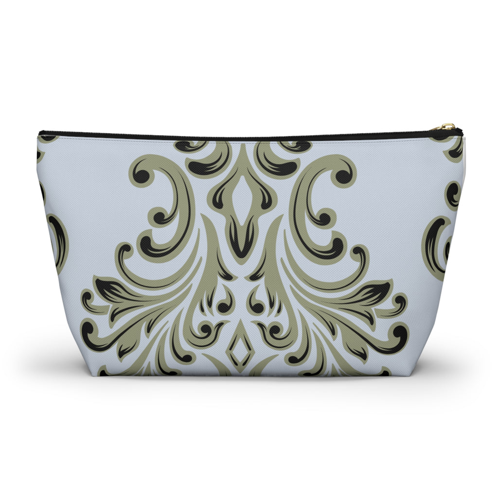 Light Blue Damask Accessory Pouch with T‑Bottom - Makeup & Travel Organizer