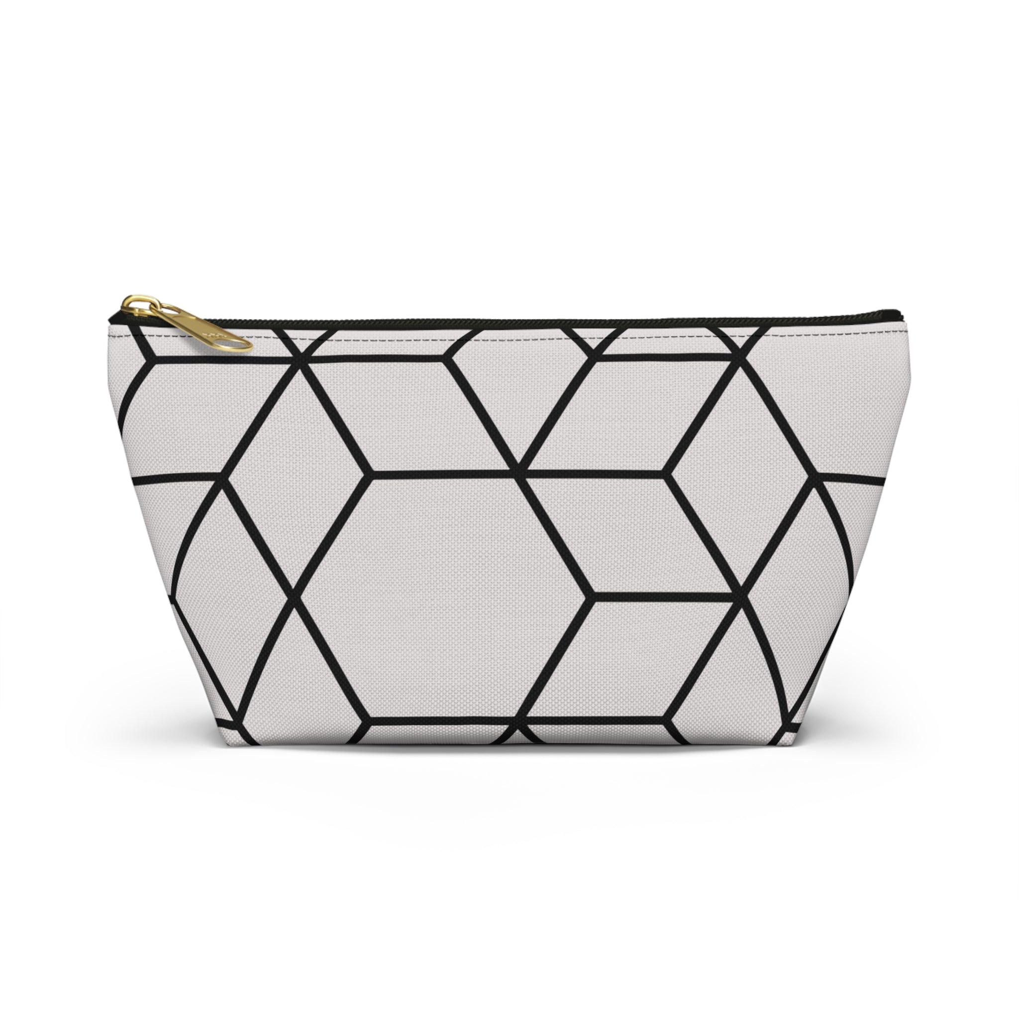 Black & Grey Geometric Hexagon Accessory Pouch with T-Bottom Bag - Makeup & Travel Organzier