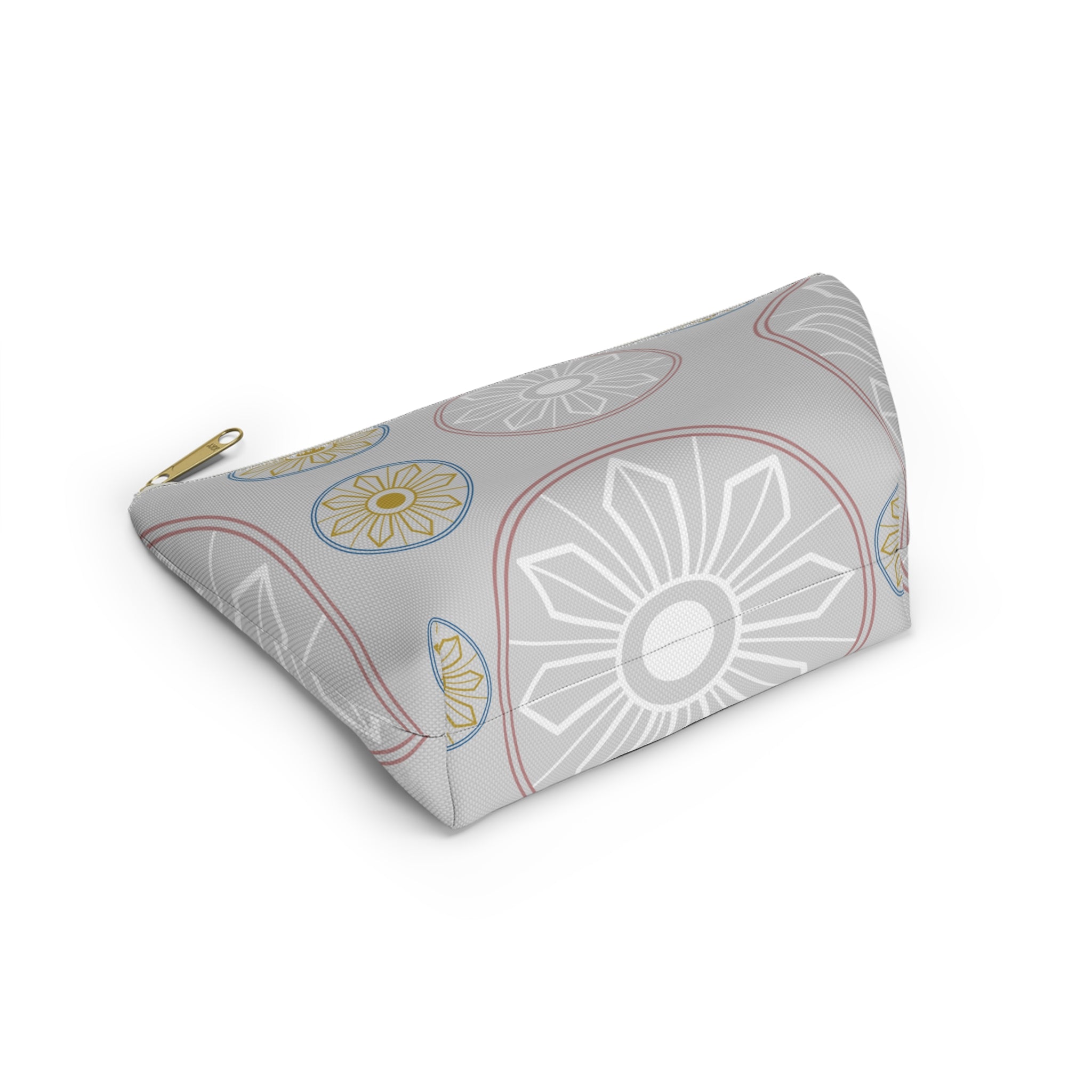 Light Blue Medallion Accessory Pouch with T-Bottom - Makeup & Travel Organizer