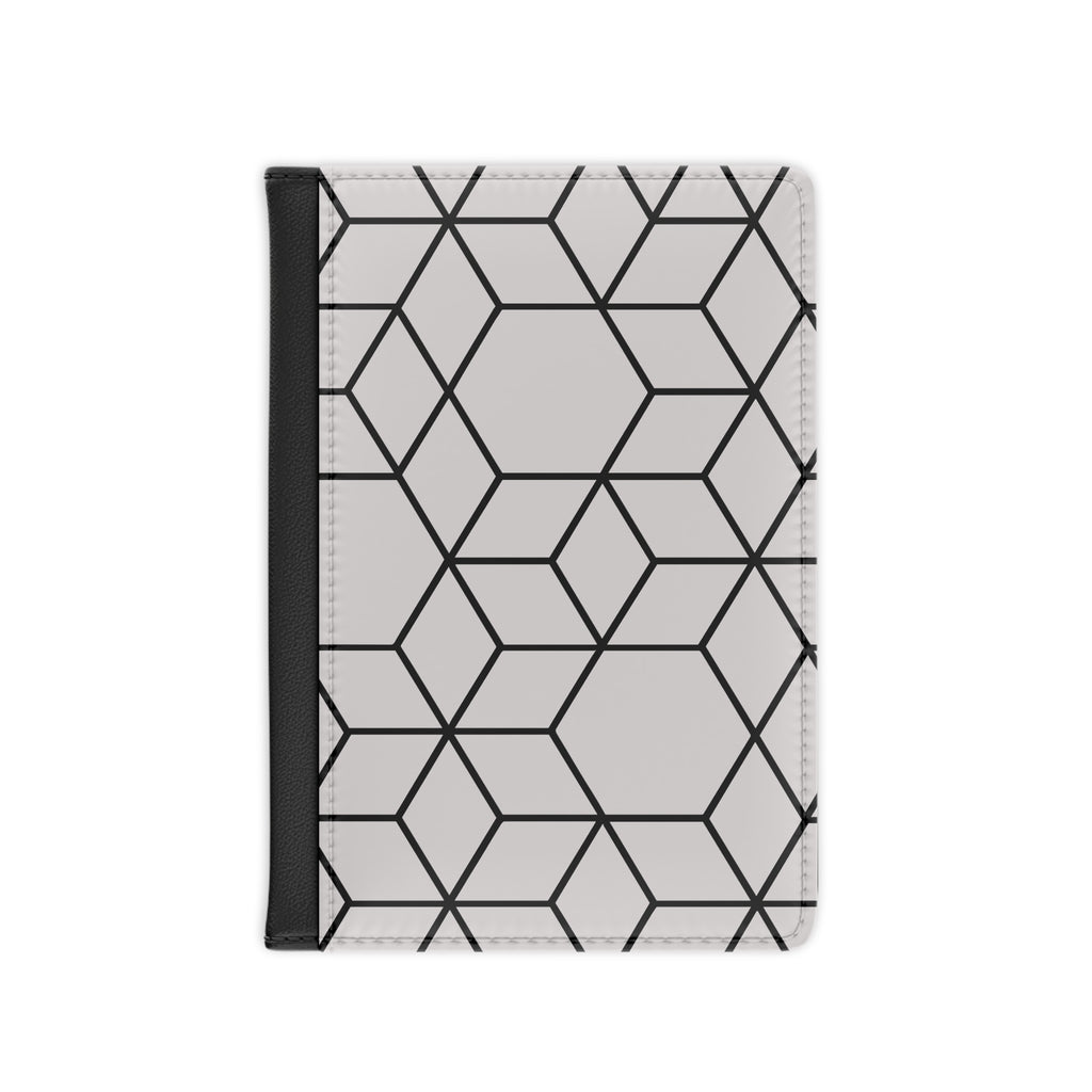 Black & Gray Geometric Hex Pattern Passport Cover — Travel Wallet