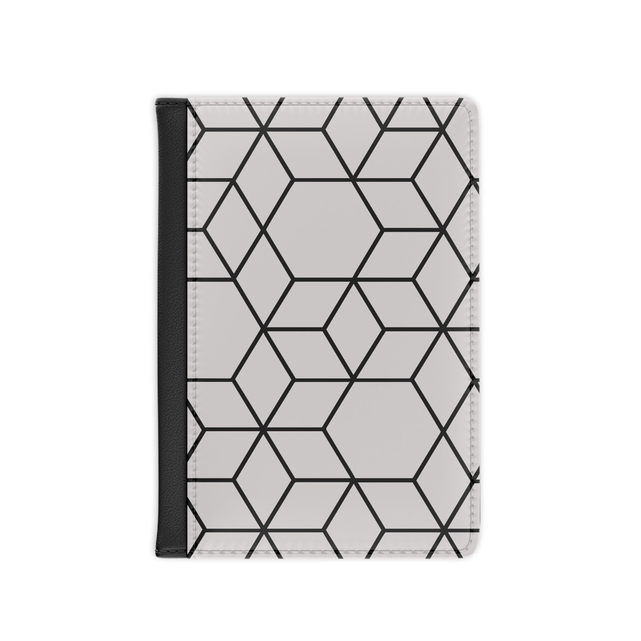 Black & Gray Geometric Hex Pattern Passport Cover — Travel Wallet