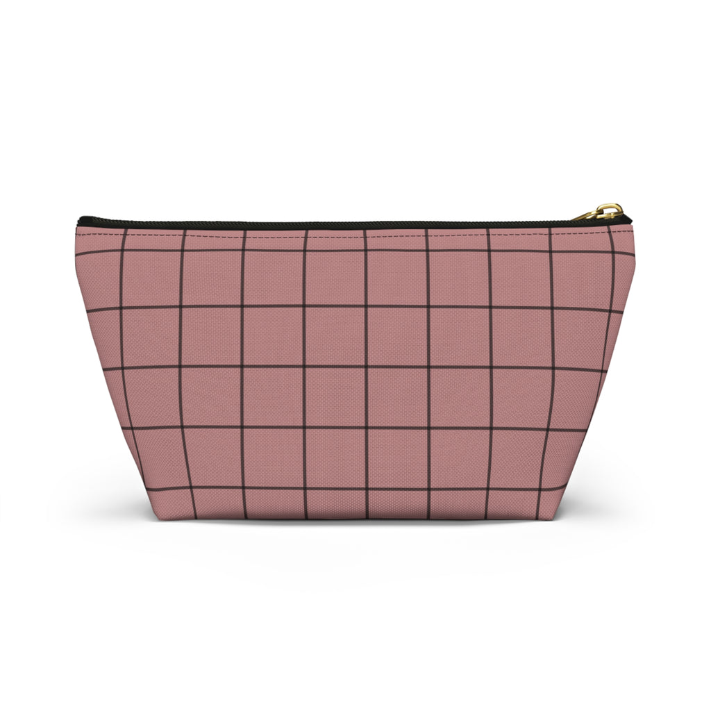 Blush Grid Print Accessory Pouch with T-Bottom  — Makeup & Travel Organizer
