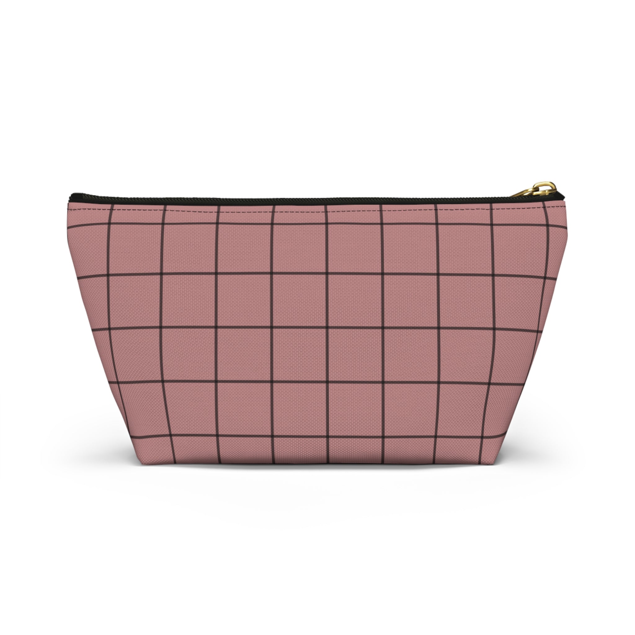 Blush Grid Print Accessory Pouch with T-Bottom  — Makeup & Travel Organizer
