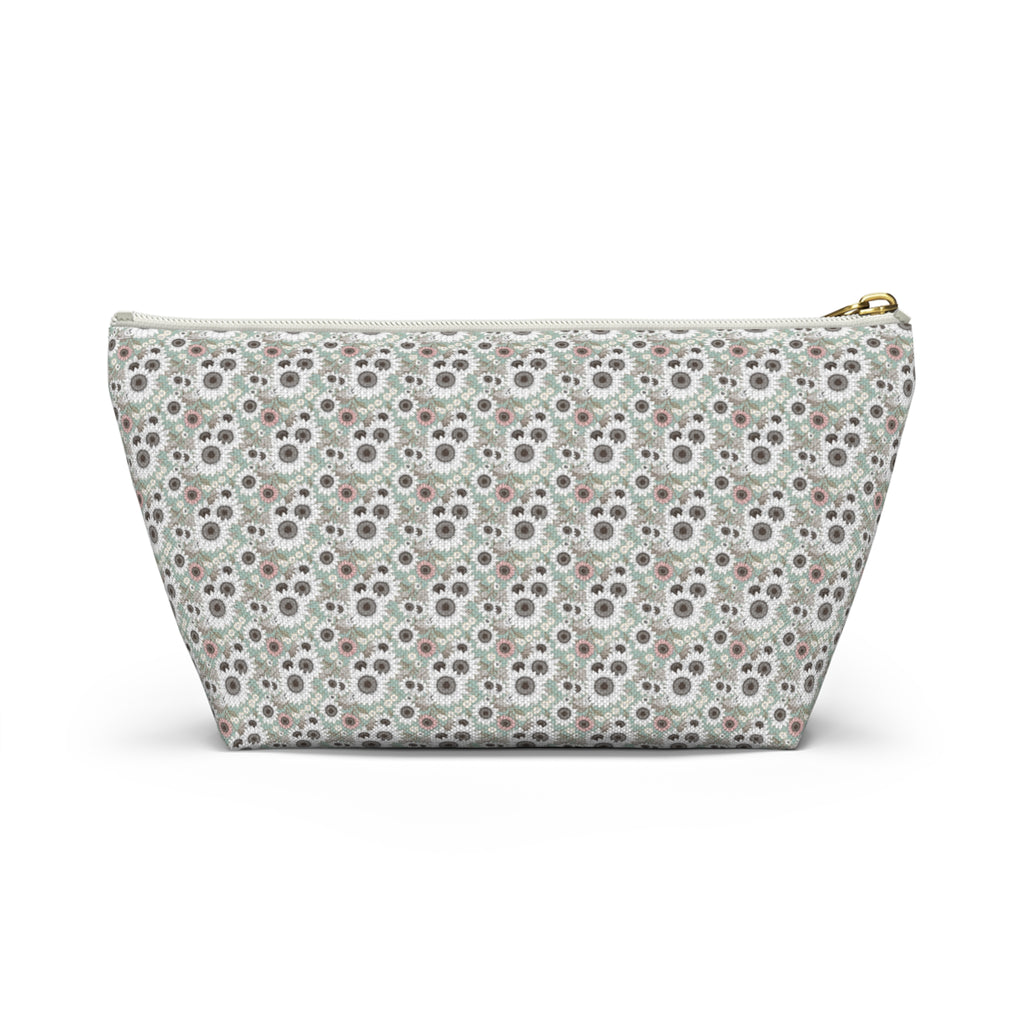 Teal Daisy Print Accessory Pouch with T‑Bottom - Makeup & Travel Cosmetic Bag