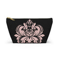 Black & Blush Damask Cosmetic Pouch with T-Bottom  —  Makeup & Travel Cosmetic Bag