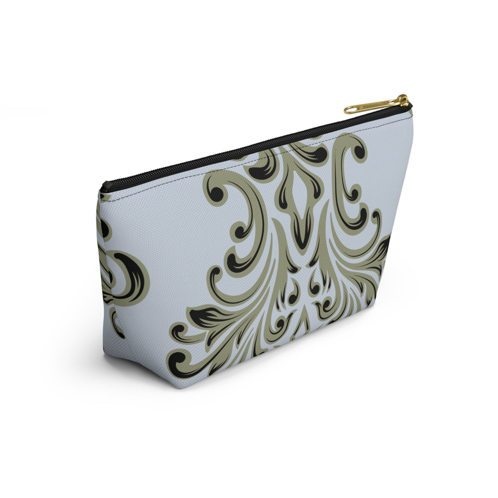 Light Blue Damask Accessory Pouch with T‑Bottom - Makeup & Travel Organizer