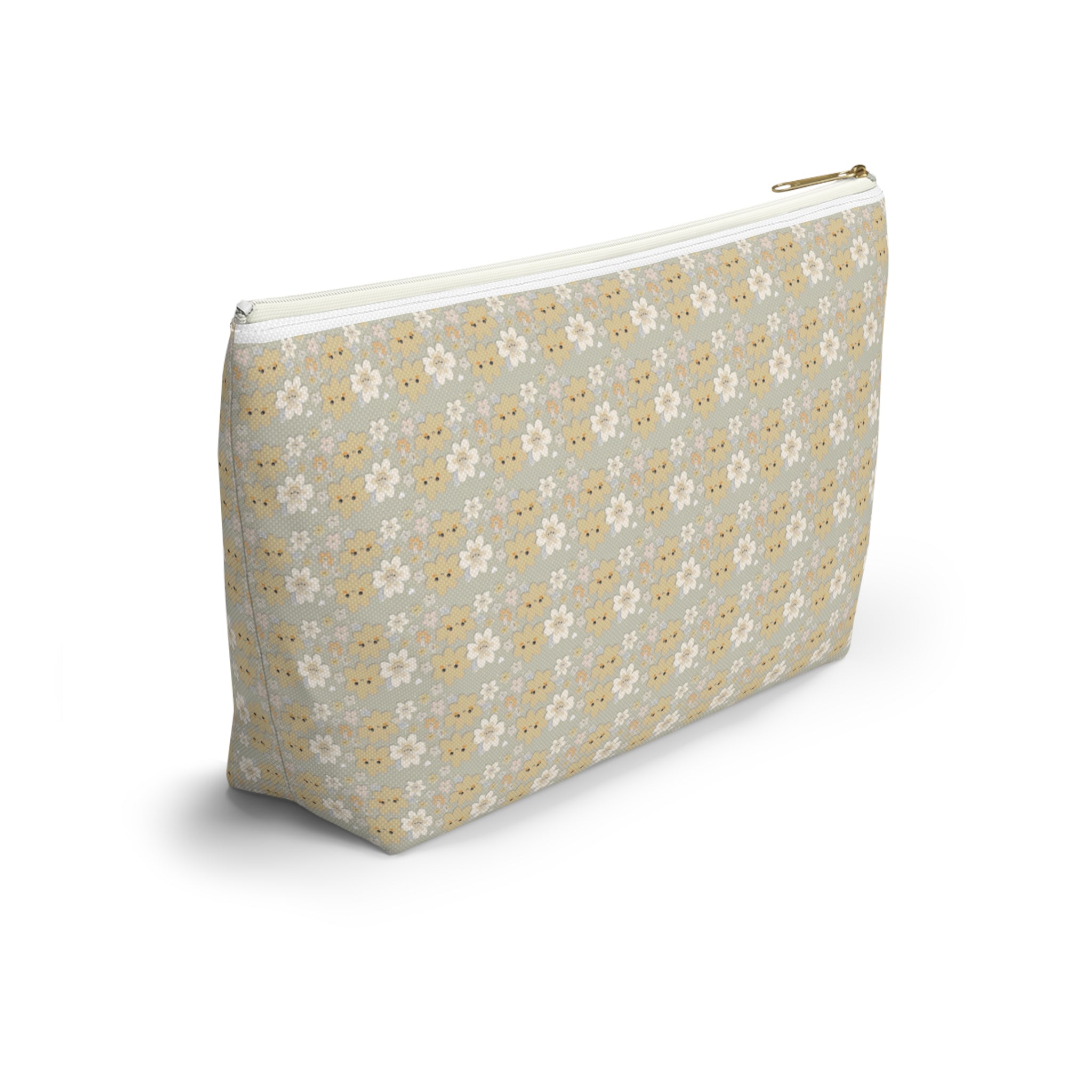Chestnut Daisy Accessory Pouch with T‑Bottom - Makeup & Travel Organizer