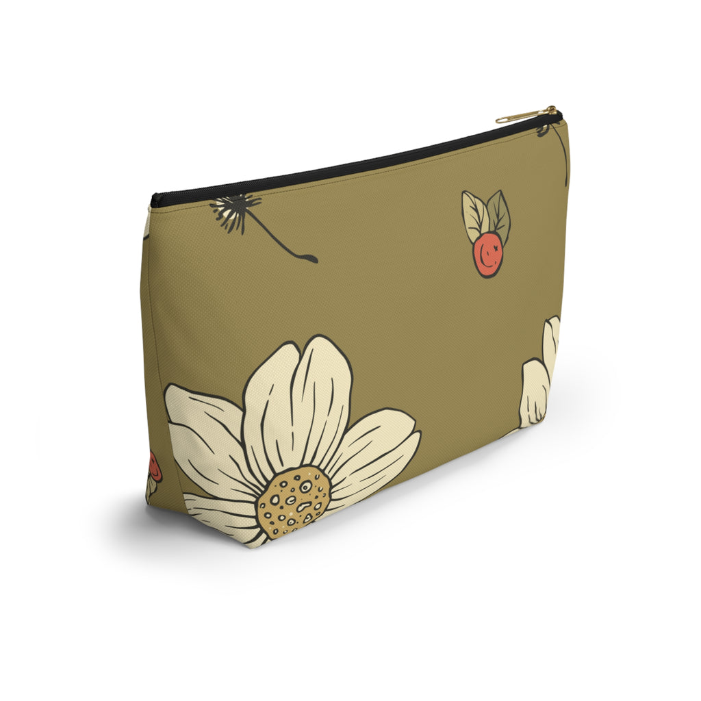 Floral Daisy Accessory Pouch with T‑Bottom - Makeup & Travel Organizer