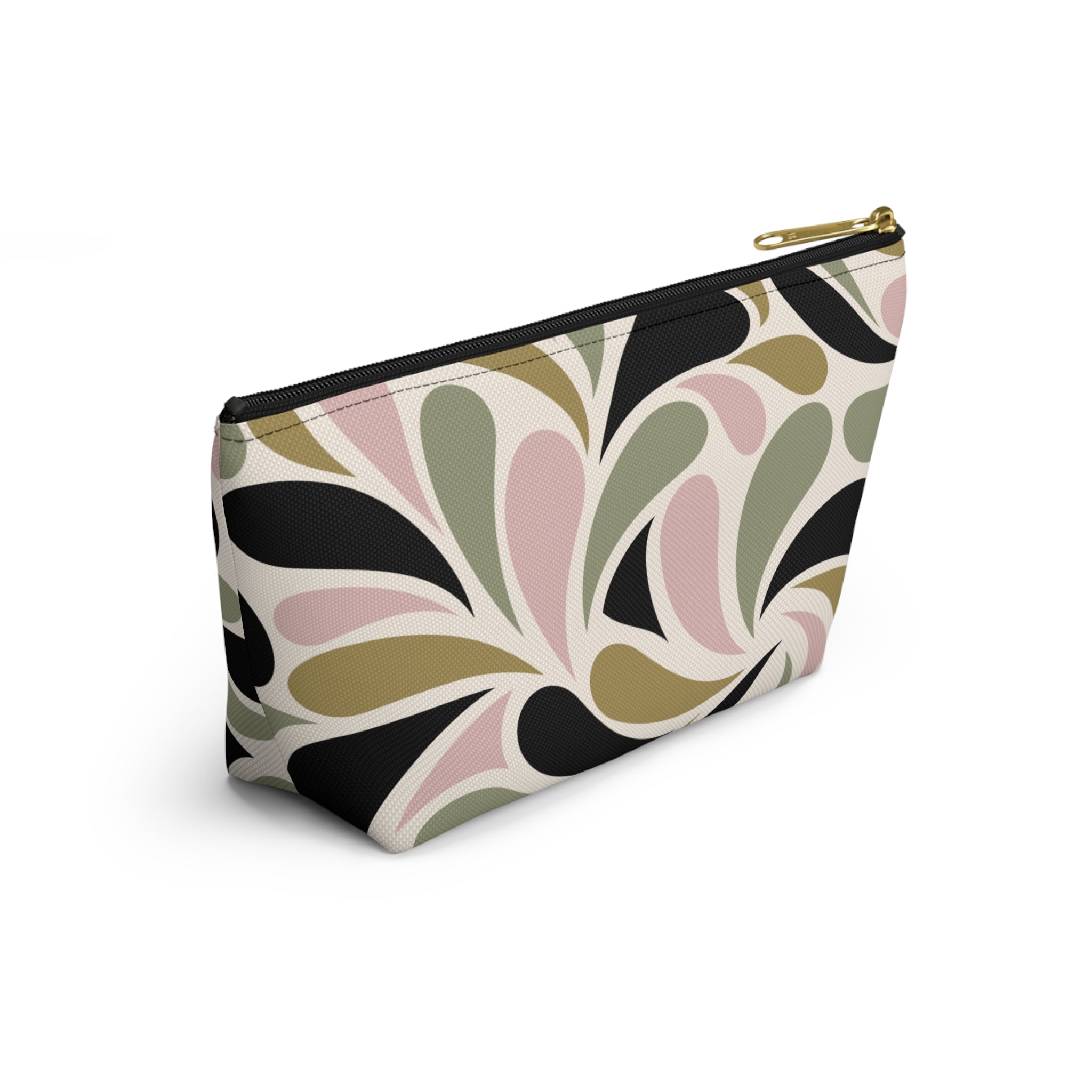 Pink, Olive & Black Retro Accessory Pouch with T-bottom - Makeup & Travel Organizer