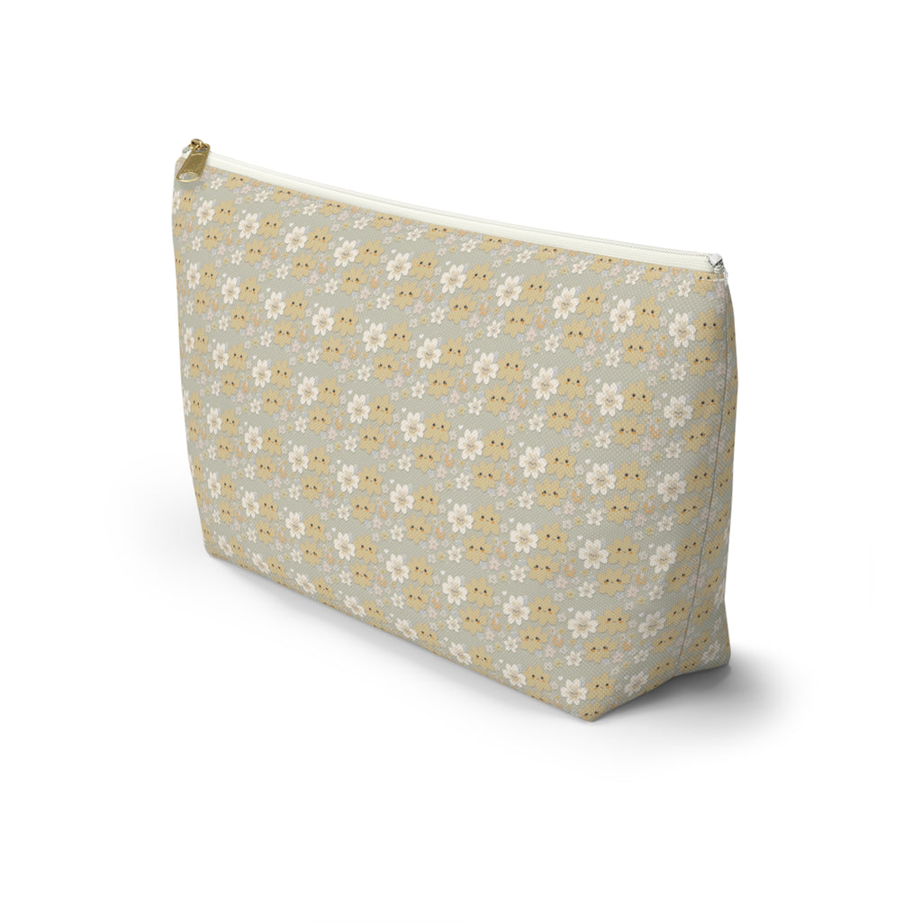 Chestnut Daisy Accessory Pouch with T‑Bottom - Makeup & Travel Organizer