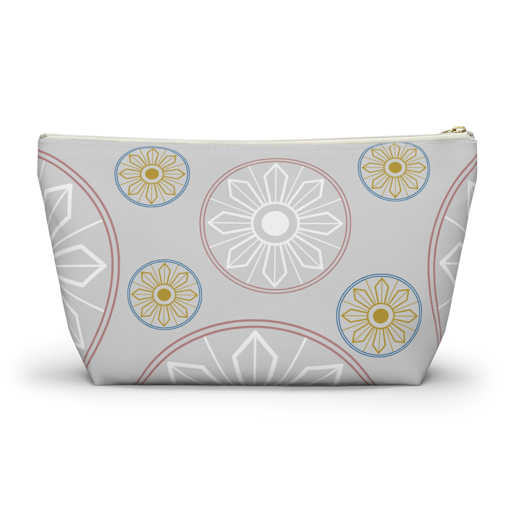 Light Blue Medallion Accessory Pouch with T-Bottom - Makeup & Travel Organizer