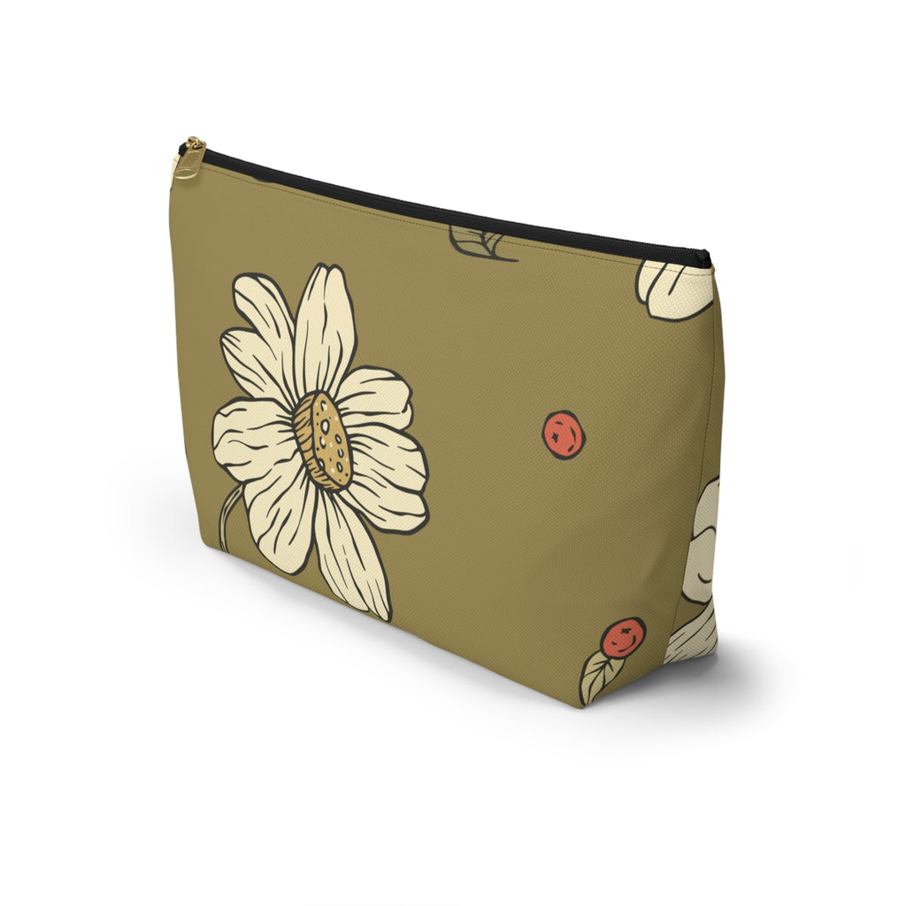 Floral Daisy Accessory Pouch with T‑Bottom - Makeup & Travel Organizer