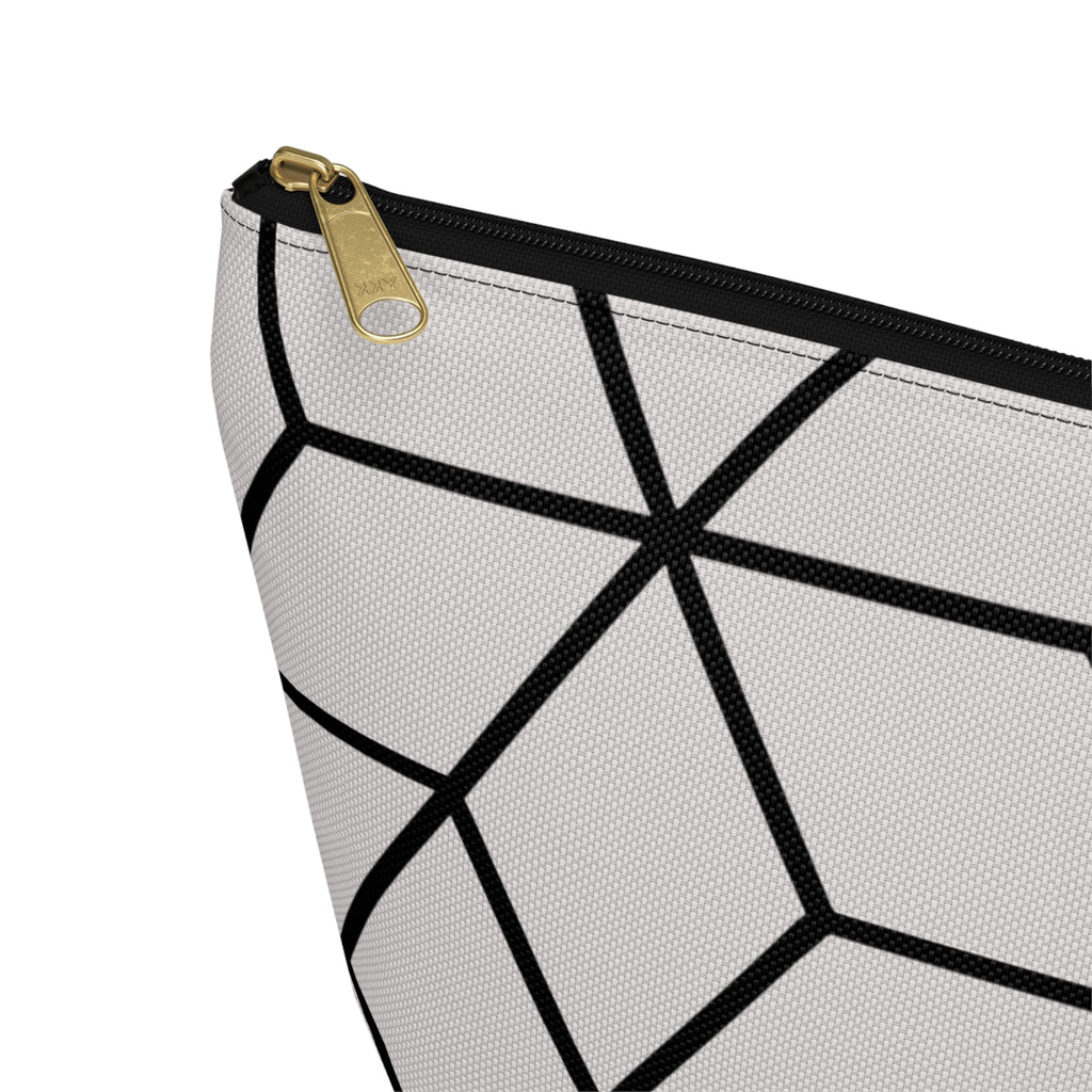 Black & Grey Geometric Hexagon Accessory Pouch with T-Bottom Bag - Makeup & Travel Organzier