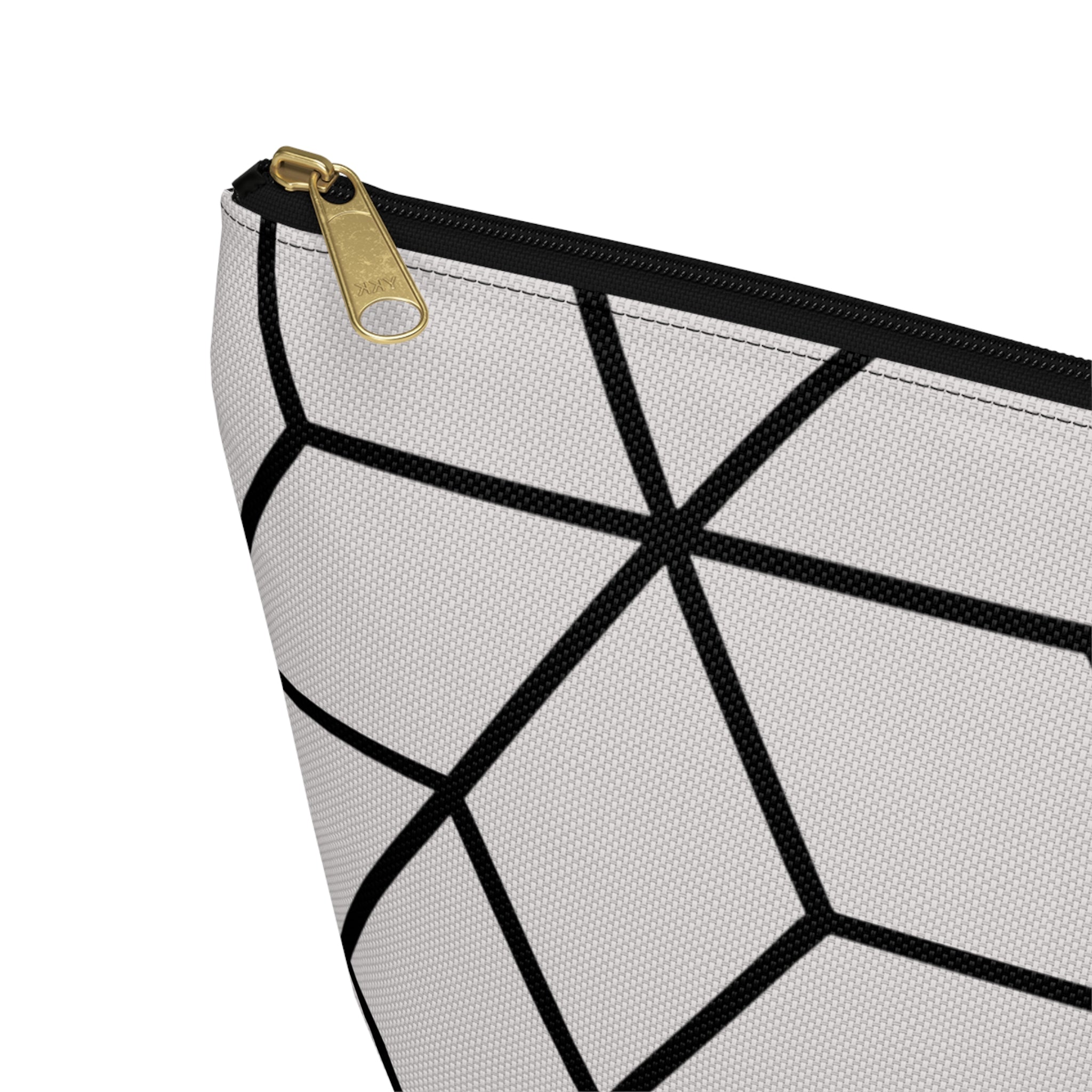 Black & Grey Geometric Hexagon Accessory Pouch with T-Bottom Bag - Makeup & Travel Organzier