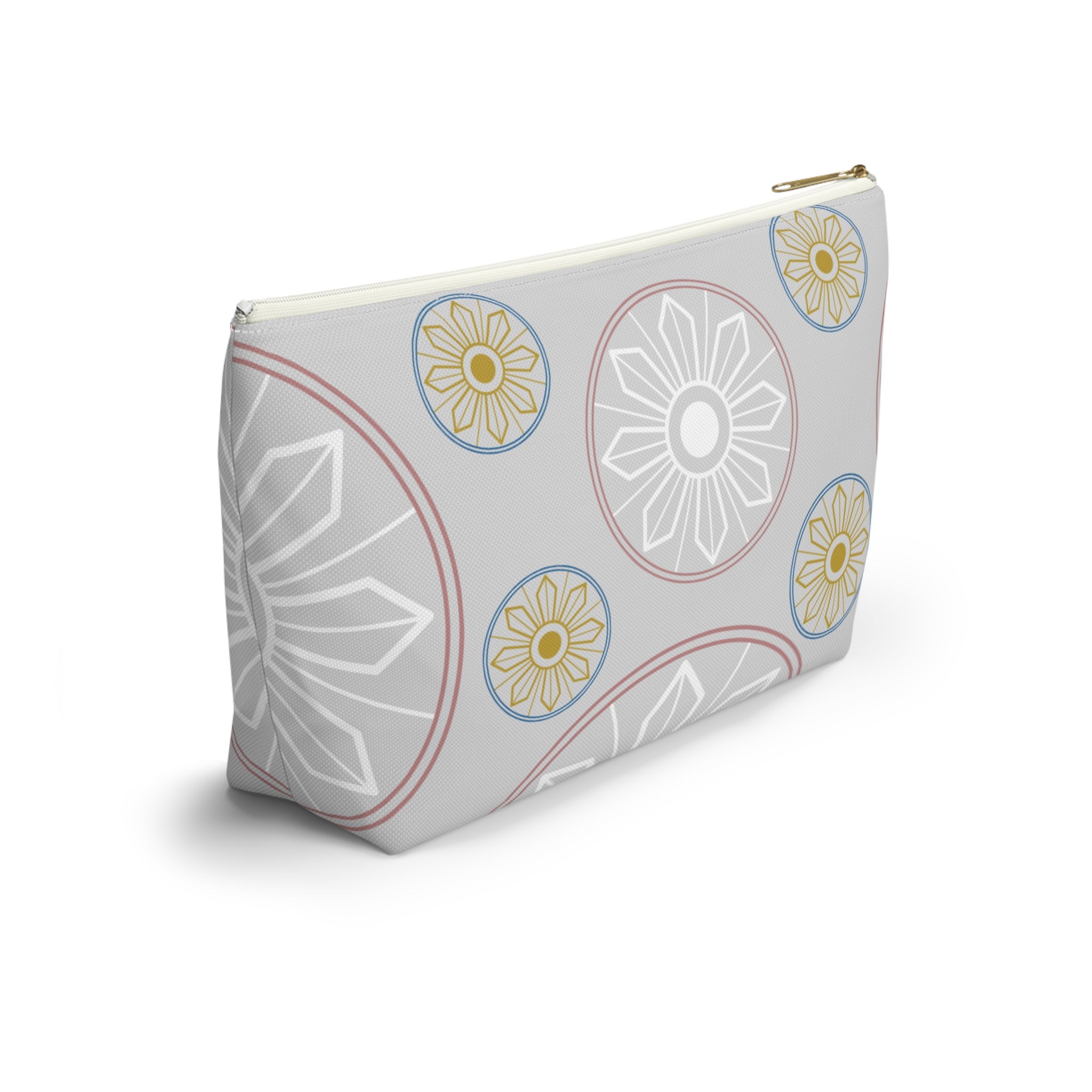 Light Blue Medallion Accessory Pouch with T-Bottom - Makeup & Travel Organizer