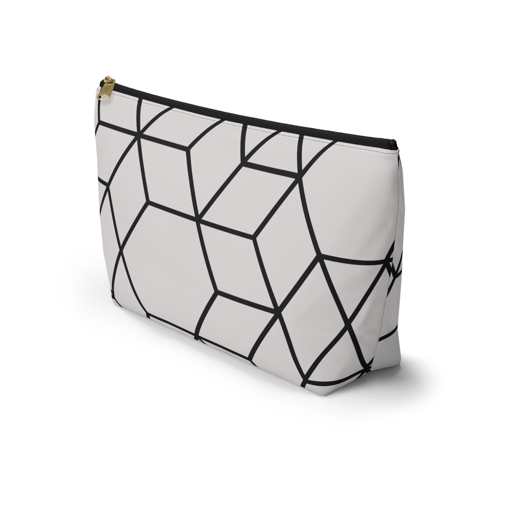 Black & Grey Geometric Hexagon Accessory Pouch with T-Bottom Bag - Makeup & Travel Organzier