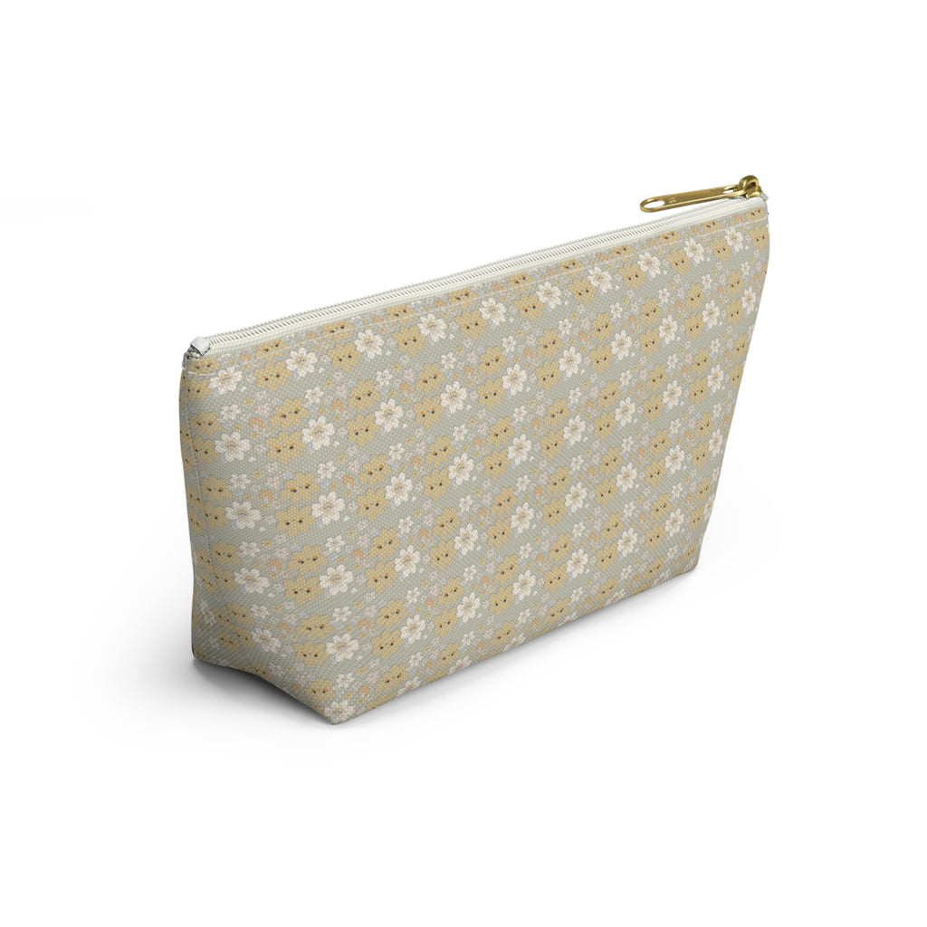 Chestnut Daisy Accessory Pouch with T‑Bottom - Makeup & Travel Organizer