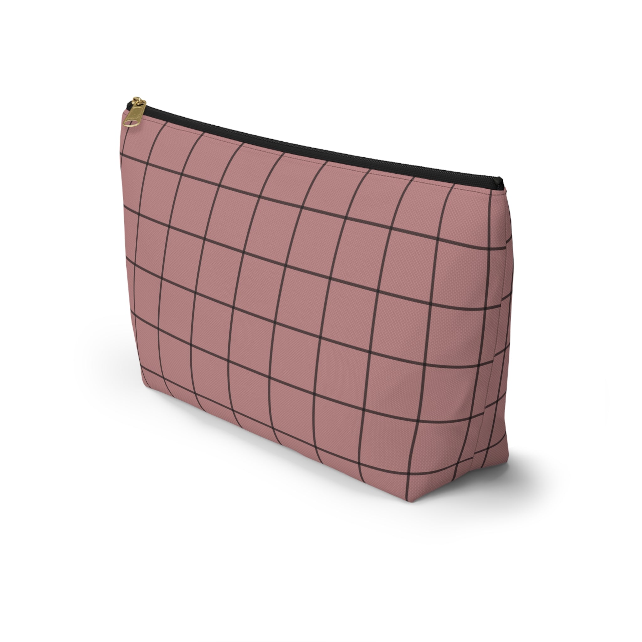 Blush Grid Print Accessory Pouch with T-Bottom  — Makeup & Travel Organizer