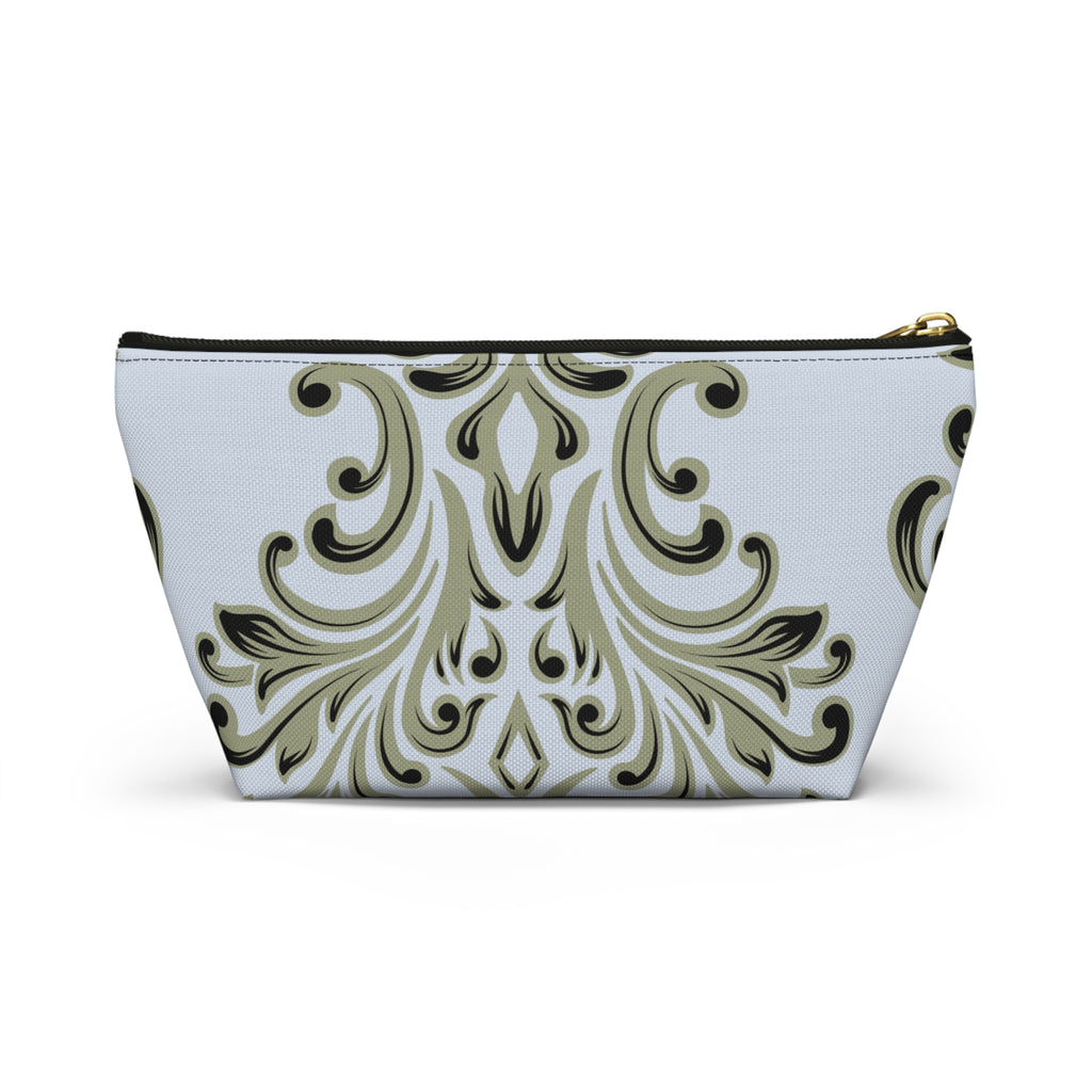 Light Blue Damask Accessory Pouch with T‑Bottom - Makeup & Travel Organizer