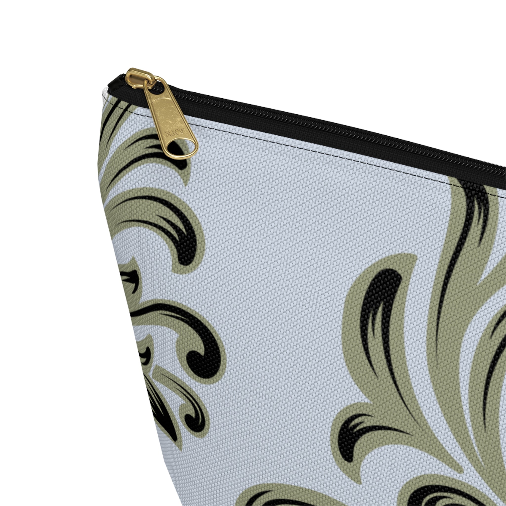 Light Blue Damask Accessory Pouch with T‑Bottom - Makeup & Travel Organizer