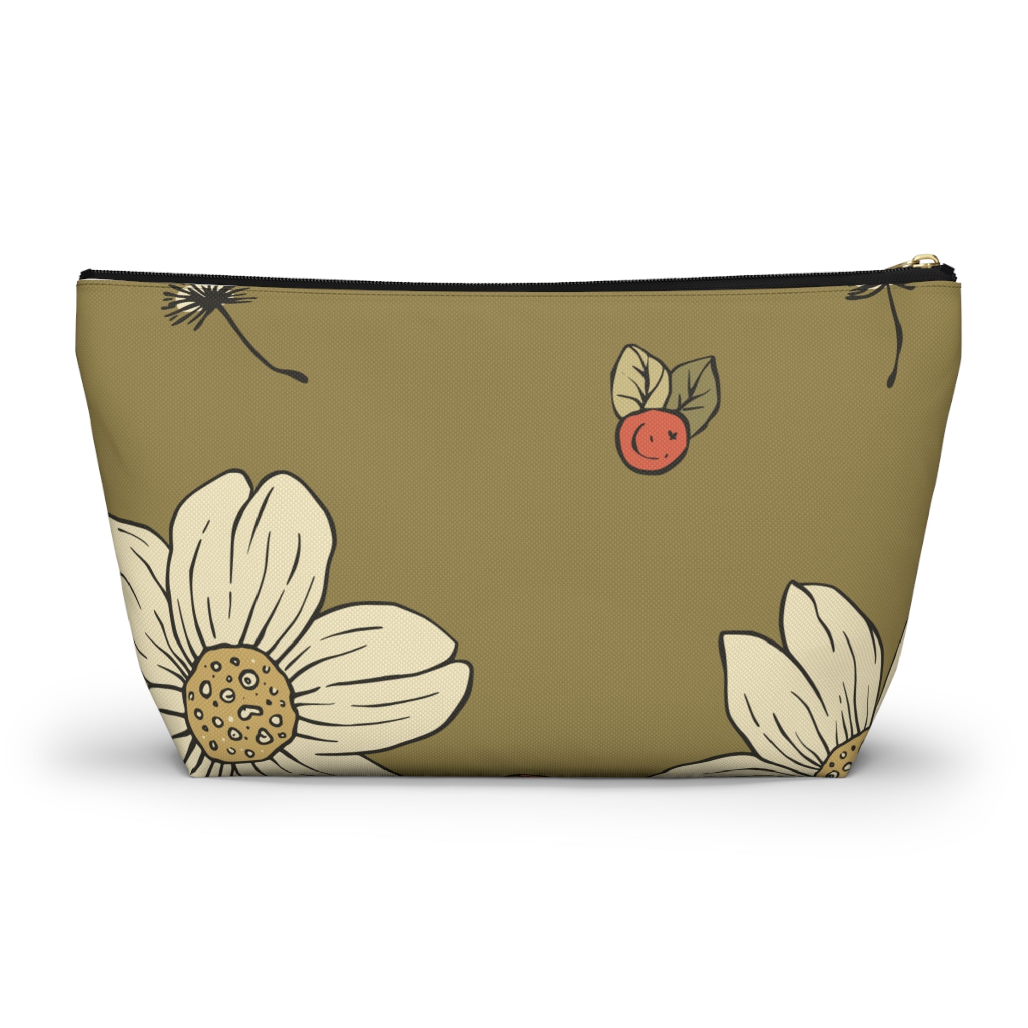 Floral Daisy Accessory Pouch with T‑Bottom - Makeup & Travel Organizer