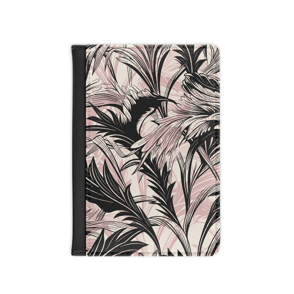 Floral Palm Passport Cover — Pink & Black Tropical Travel Wallet