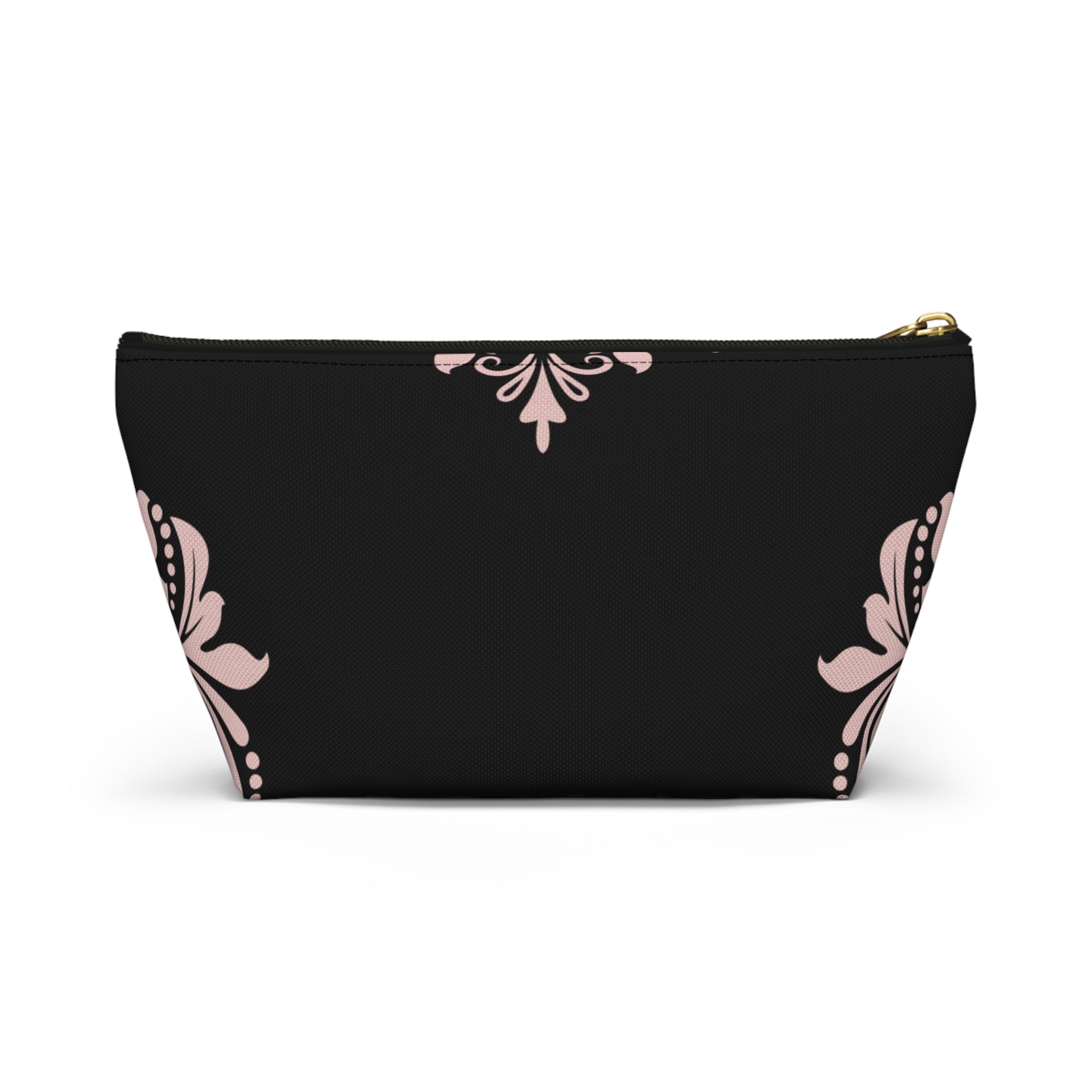 Black & Blush Damask Cosmetic Pouch with T-Bottom  —  Makeup & Travel Cosmetic Bag