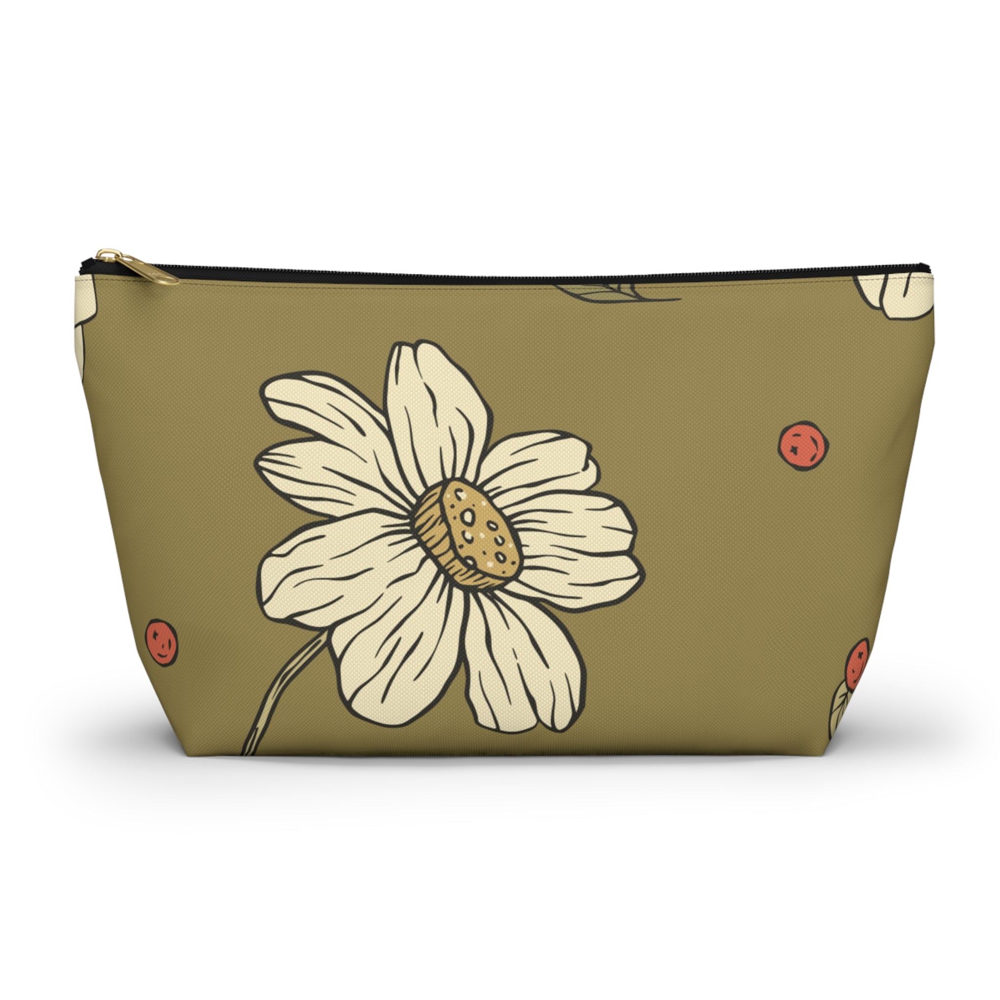 Floral Daisy Accessory Pouch with T‑Bottom - Makeup & Travel Organizer