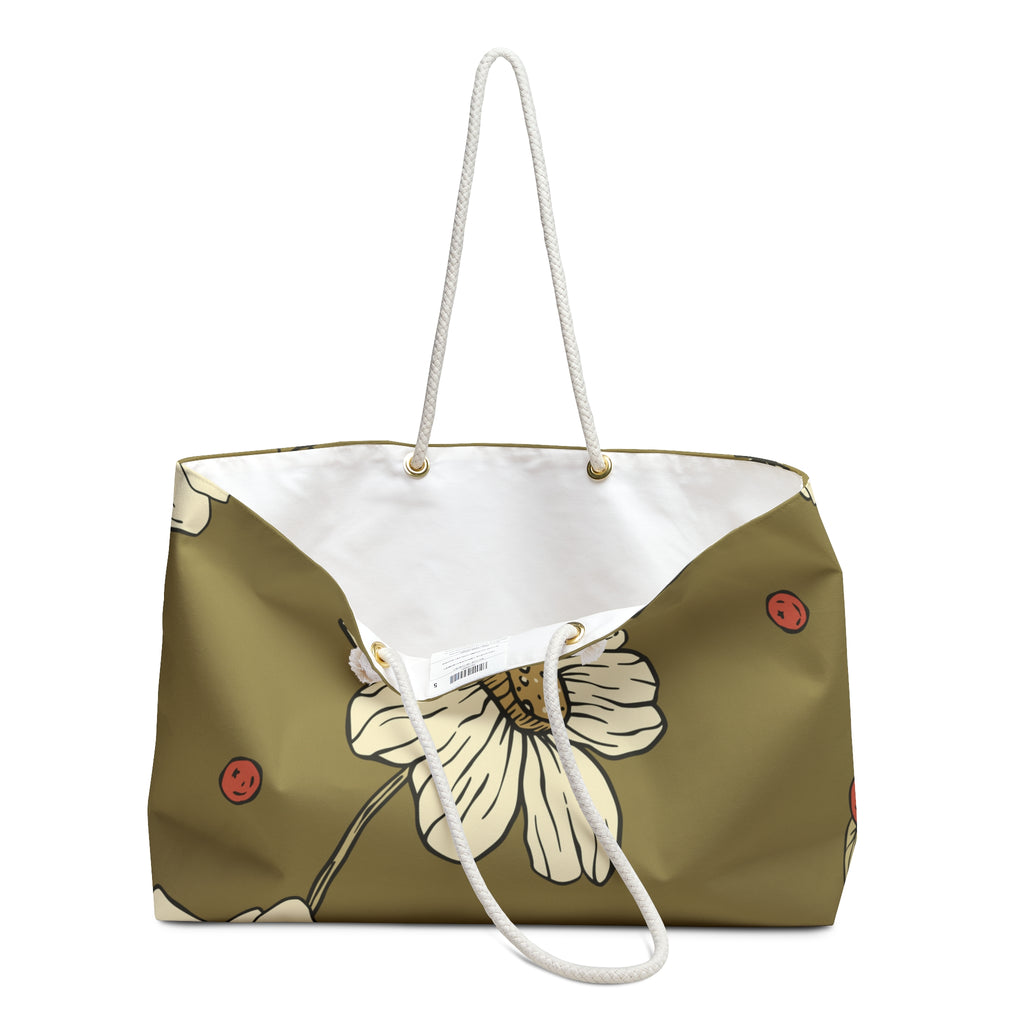 Olive Daisy & Ladybug Weekender Bag with T-Bottom - Makeup & Travel Organizer