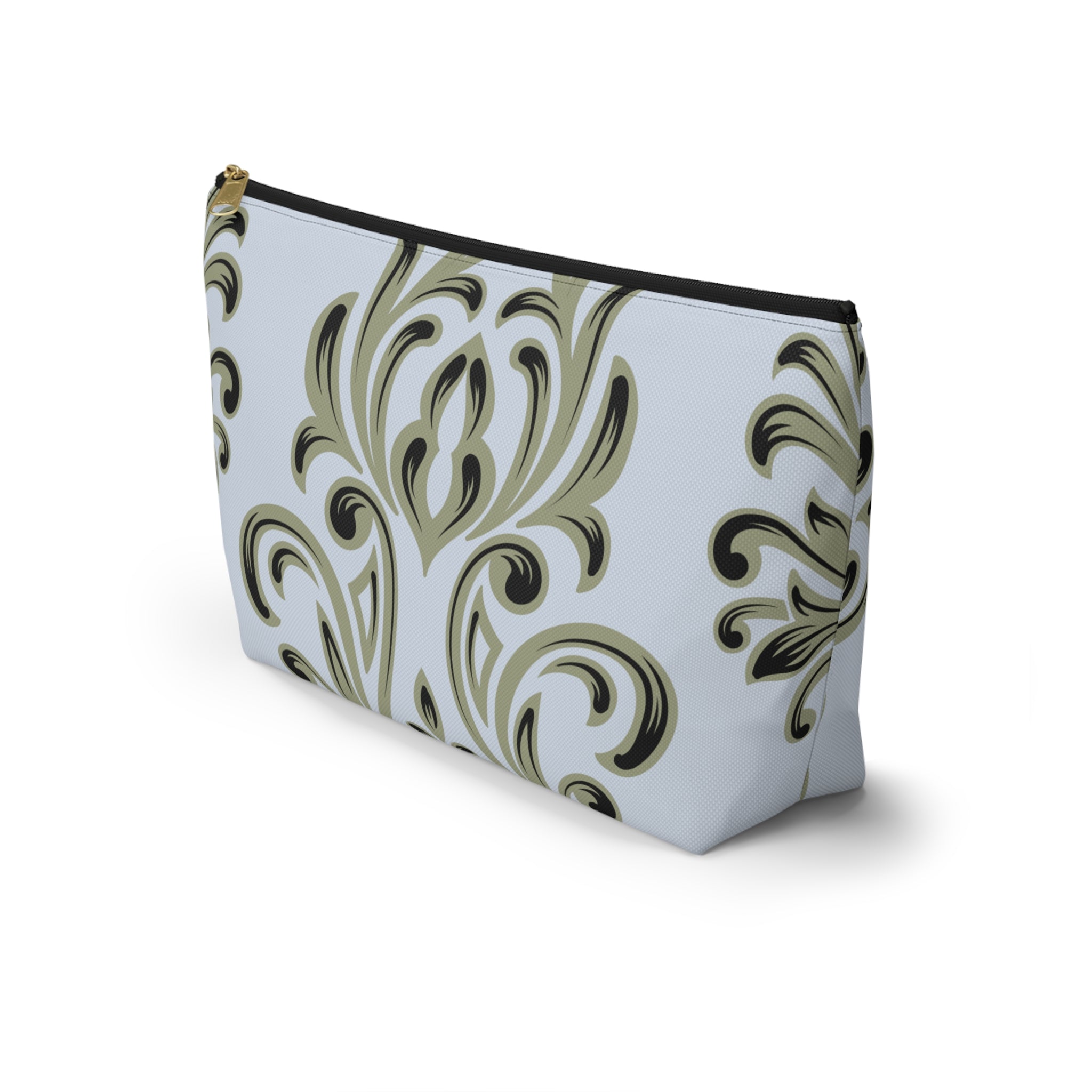 Light Blue Damask Accessory Pouch with T‑Bottom - Makeup & Travel Organizer