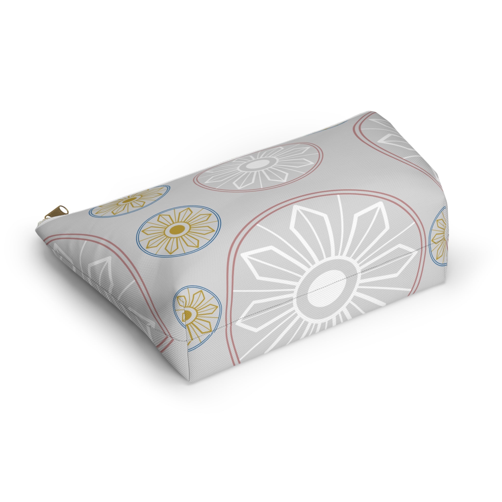 Light Blue Medallion Accessory Pouch with T-Bottom - Makeup & Travel Organizer