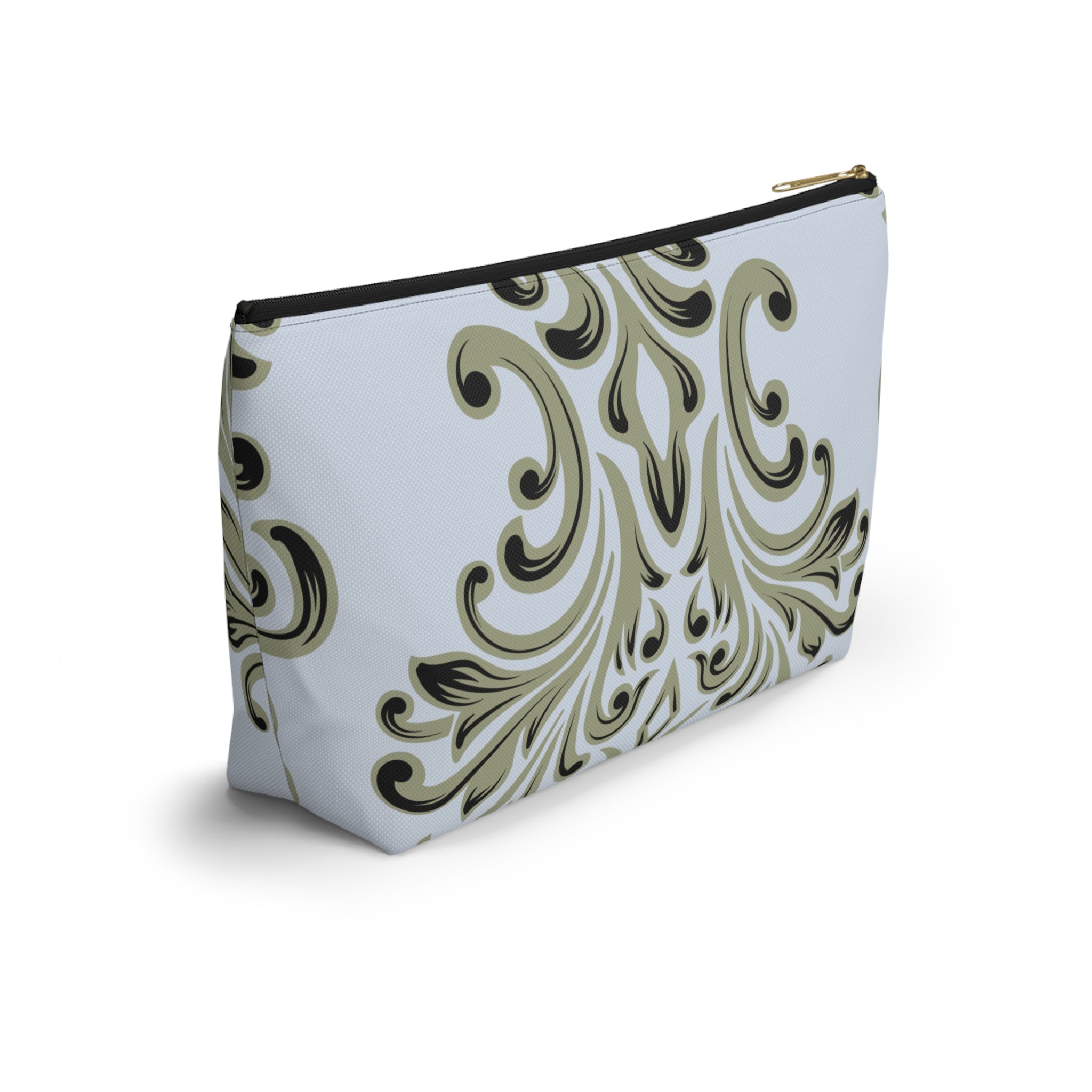 Light Blue Damask Accessory Pouch with T‑Bottom - Makeup & Travel Organizer