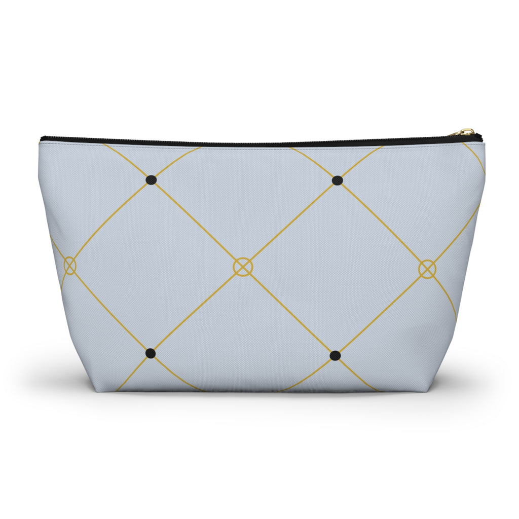 Elegant Light Blue and Gold Lattice Accessory Pouch with T-Bottom - Makeup & Travel Organizer