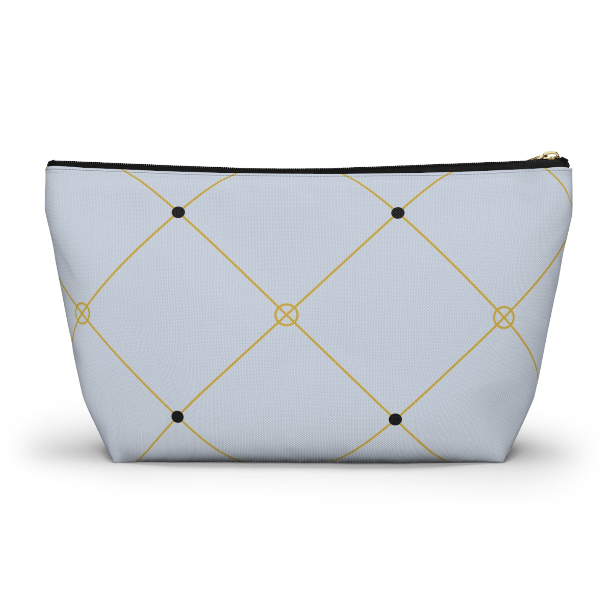 Elegant Light Blue and Gold Lattice Accessory Pouch with T-Bottom - Makeup & Travel Organizer