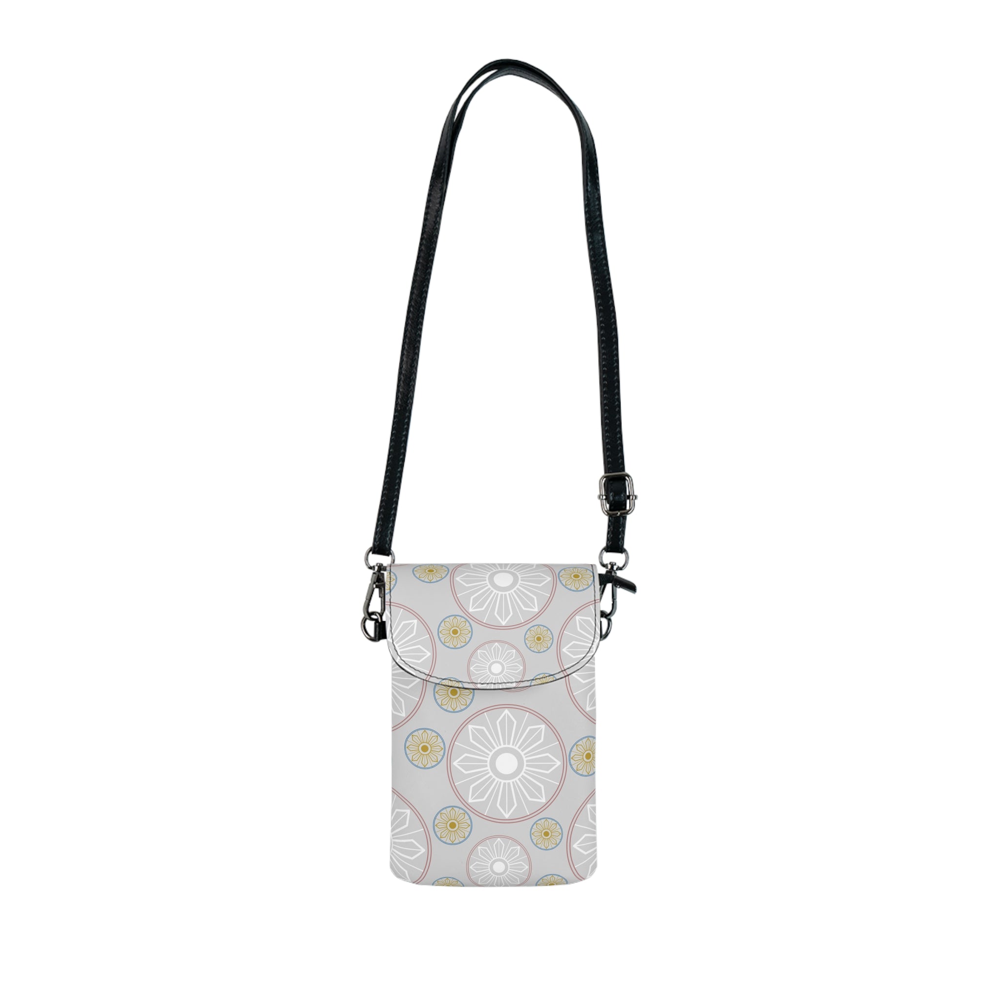 Light Blue Medallion Crossbody Cell Phone Bag with Adjustable Strap — Travel & Getaway Accessory