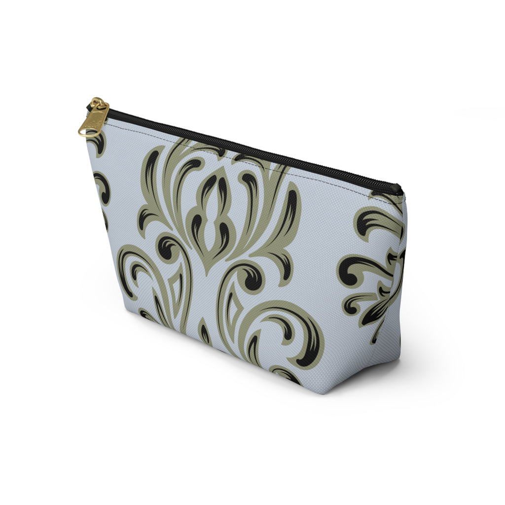 Light Blue Damask Accessory Pouch with T‑Bottom - Makeup & Travel Organizer