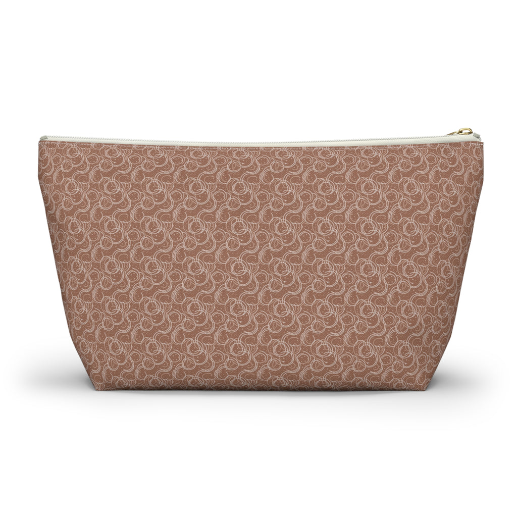 Mocha Drift Accessory Pouch with T‑Bottom- Makeup & Travel Cosmetic Bag