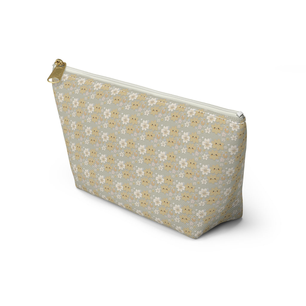 Chestnut Daisy Accessory Pouch with T‑Bottom - Makeup & Travel Organizer