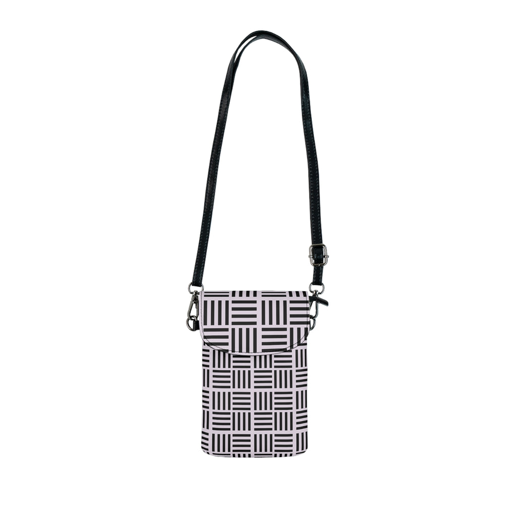 Black & Pink Geometric Grid Cell Phone Bag with Adjustable Strap - Travel & Getaway Accessory