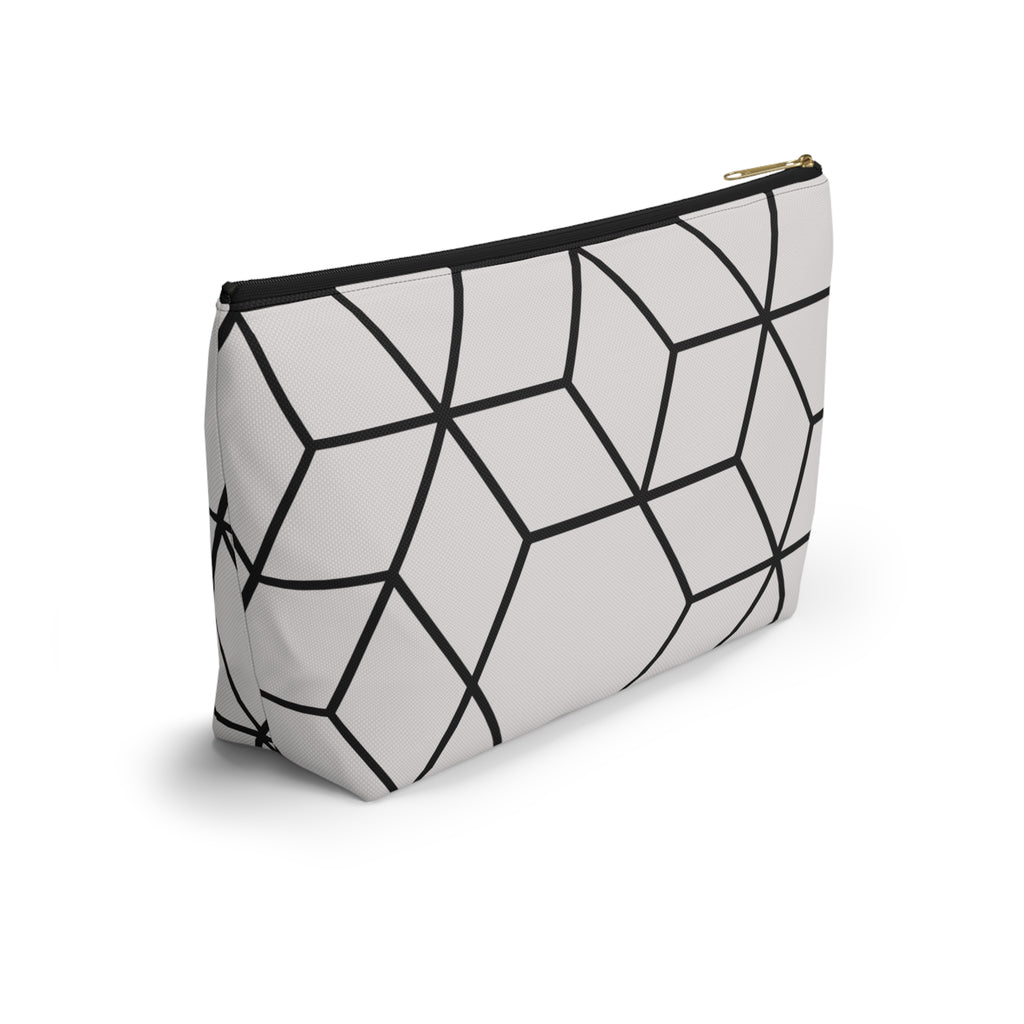 Black & Grey Geometric Hexagon Accessory Pouch with T-Bottom Bag - Makeup & Travel Organzier
