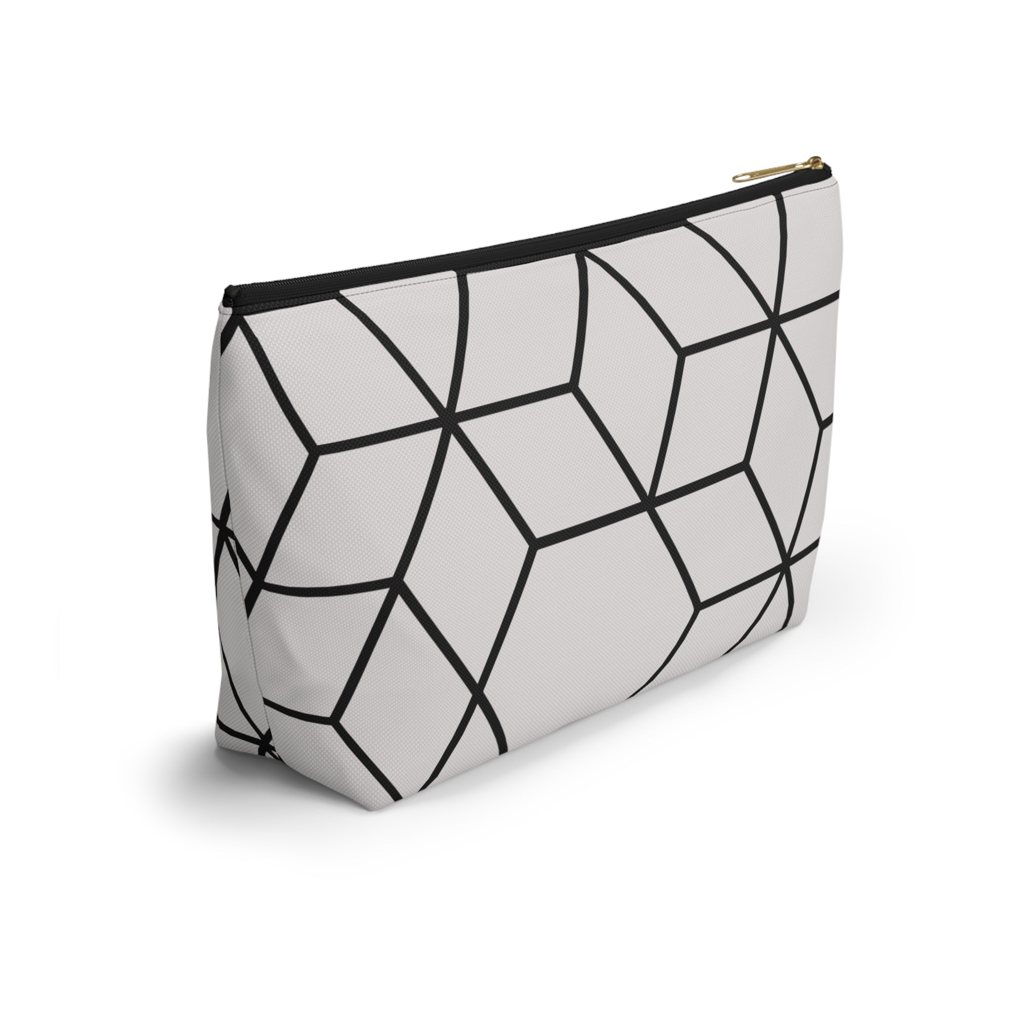 Black & Grey Geometric Hexagon Accessory Pouch with T-Bottom Bag - Makeup & Travel Organzier