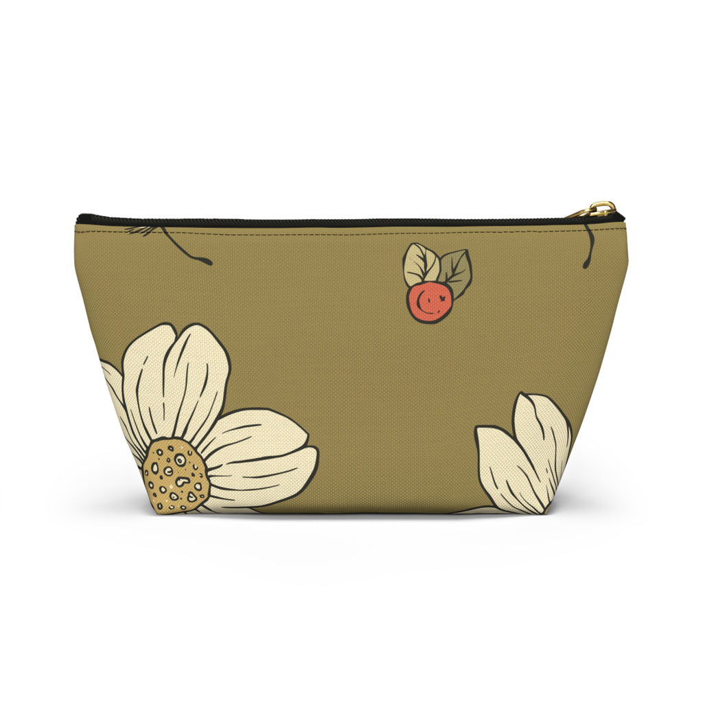 Floral Daisy Accessory Pouch with T‑Bottom - Makeup & Travel Organizer