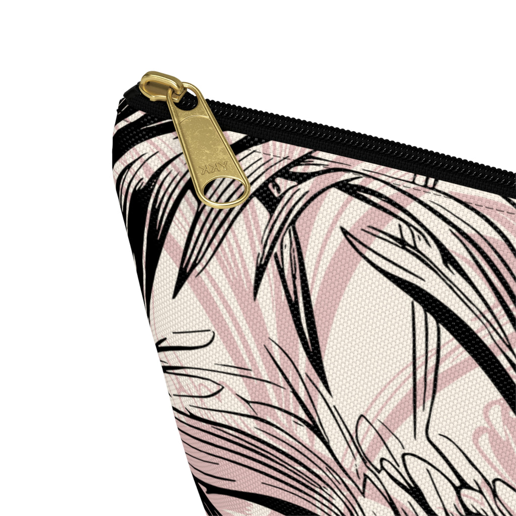 Pink & Black Palm Accessory Pouch with T‑Bottom -  Makeup and Travel Organizer